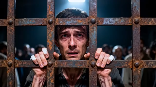 男子被囚铁栏后神情哀伤366#横屏 