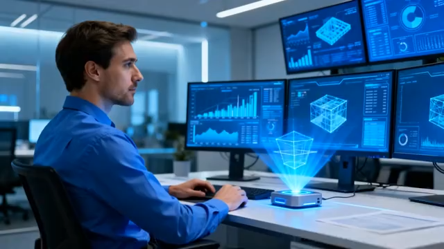 男士在办公室操作多台电脑451#横屏 