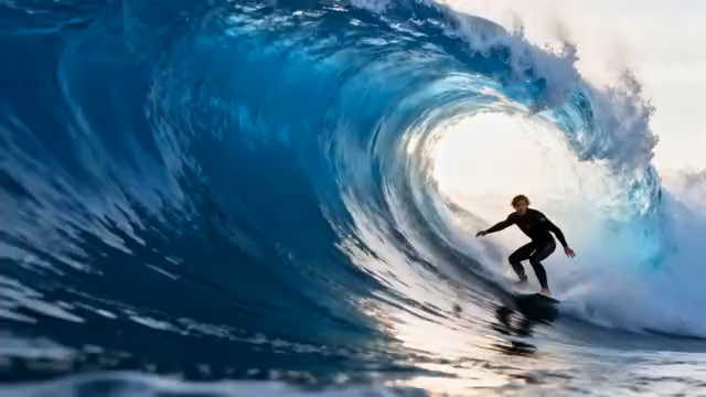 男子海洋中冲浪画面770#横屏 