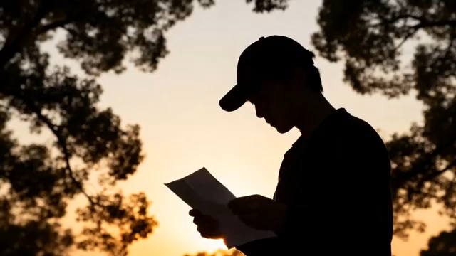 男子户外日落时阅读剪影1167#横屏 