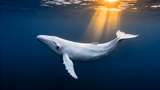  海洋中阳光照耀下的鲸鱼1067#横屏 	 