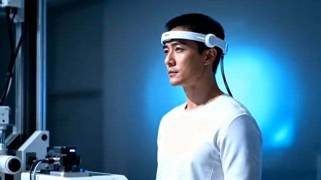 男子佩戴头戴式设备进行测试3979#横屏 