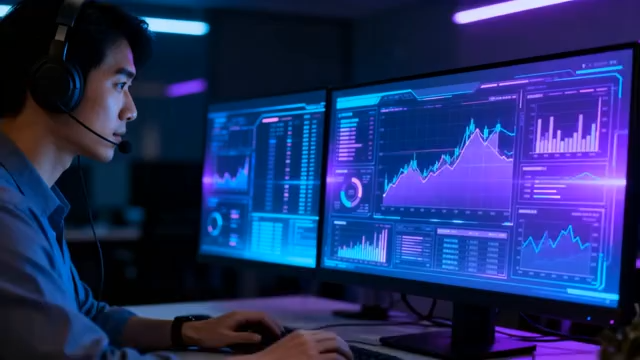 男子办公使用电脑查看数据139#横屏 