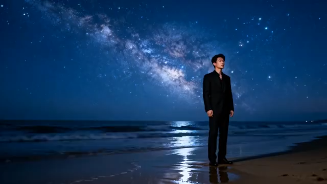 男子海边仰望星空1041#横屏 