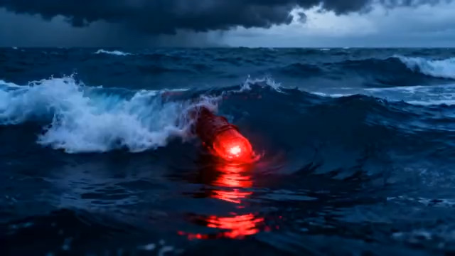  海洋中泛着红光的海浪1608#横屏 	 