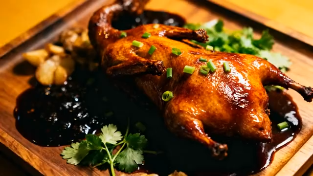 木盘上的卤制整鸡4015#横屏 