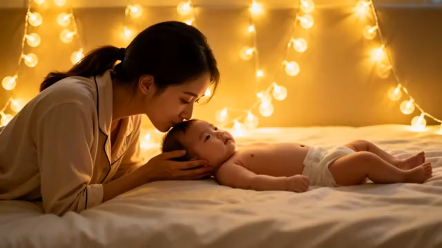 母亲与婴儿温馨互动场景1786#横屏 