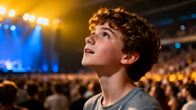 男孩在剧院仰头观看演出(1)1475#横屏 