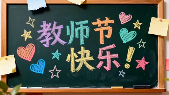  黑板上的教师节快乐手写内容331#横屏 	 