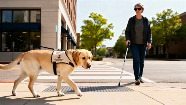 盲人牵导盲犬过马路618#横屏 