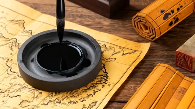 毛笔蘸墨书写素材5480#横屏 