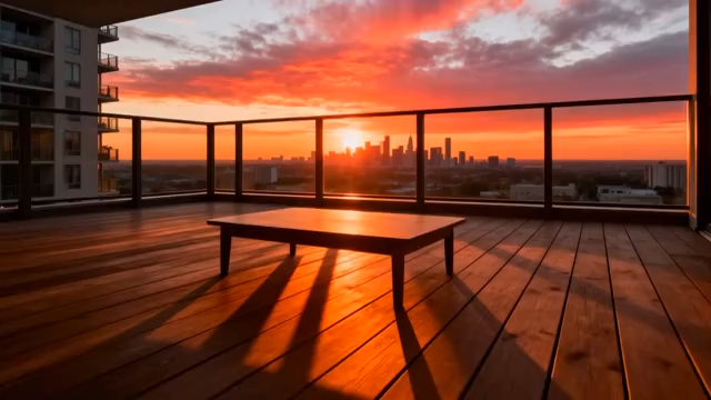 露台日落城市天际线景象478#横屏 