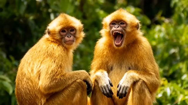 两只金丝猴坐立特写1419#横屏 