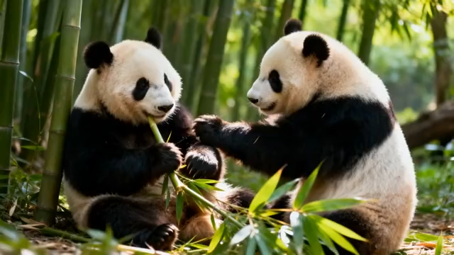 两只大熊猫竹林中互动3214#横屏 