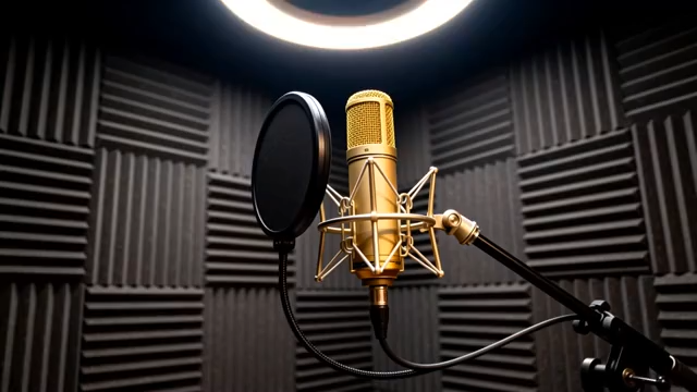 录音棚中的金色麦克风352#横屏 