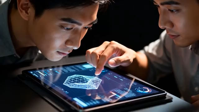 两人查看平板科技画面992#横屏 