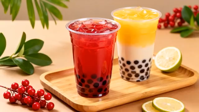 两杯珍珠奶茶特写727#横屏 