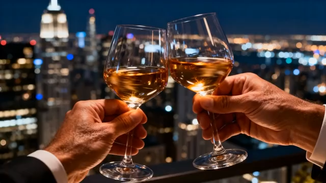 两人于城市夜景前举杯1557#横屏 