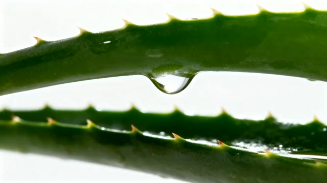 芦荟叶片上的水滴特写558#横屏 