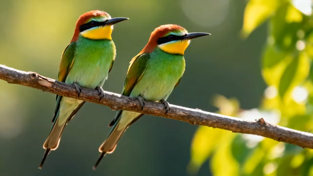 两只多彩小鸟栖息树枝画面3319#横屏 