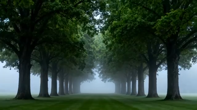 林荫道绿树成荫晨雾弥漫2582#横屏 