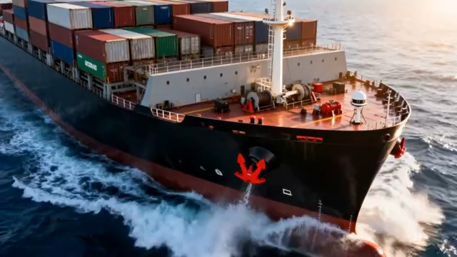  海上集装箱货轮航行素材597#横屏 	 