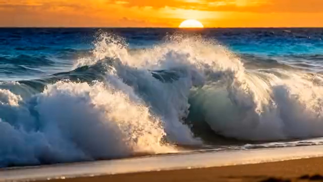  海边日落海浪翻涌景象2829#横屏 	 