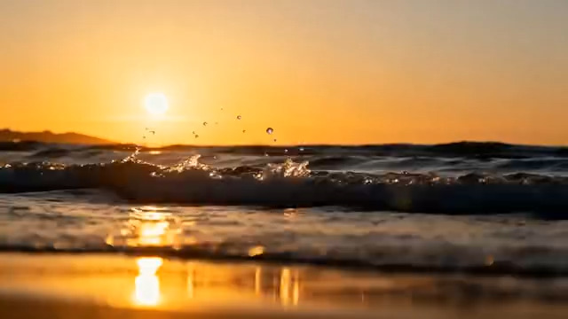  海边日落海浪景象1257#横屏 	 