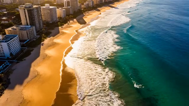  海滨城市沙滩大海航拍1191#横屏 	 