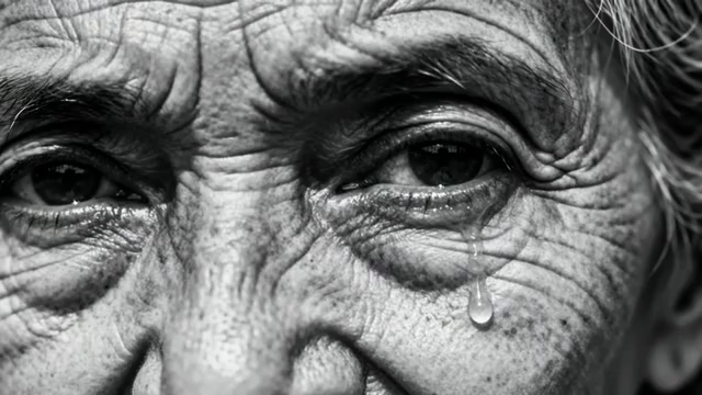 老人眼睛特写落泪画面3982#横屏 