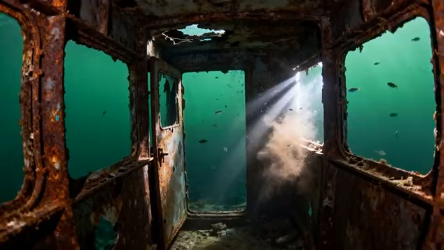  海底锈蚀沉船内部景象1766#横屏 	 - 