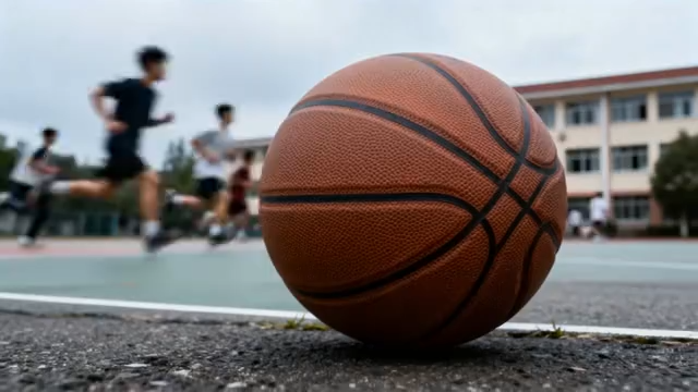 篮球场上静止的篮球与运动人物6#横屏 