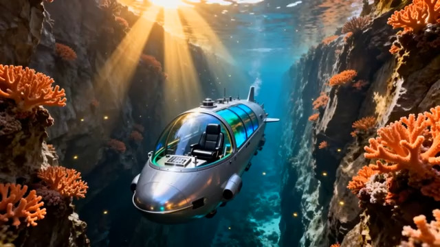  海底潜水艇穿梭珊瑚景观1186#横屏 	 