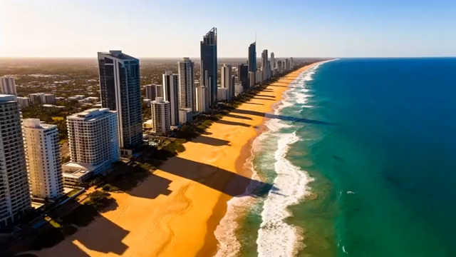  海岸边高楼林立的城市景观46#横屏 	 