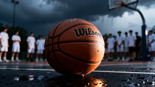 篮球场上带水珠的威尔胜篮球1130#横屏 