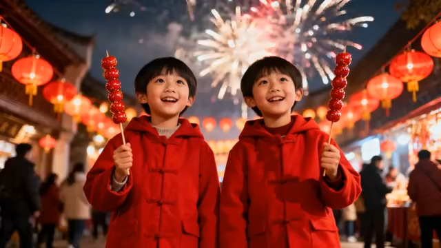  孩童持糖葫芦庆新年场景2474#横屏 	 