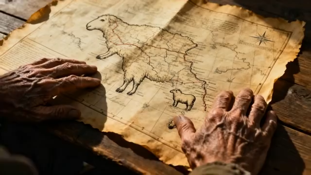 老人双手查看复古地图3455#横屏 