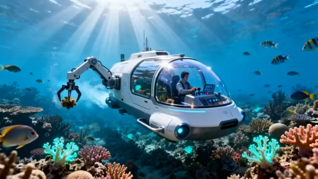  海底载人潜水器水下探索画面3007#横屏 	 