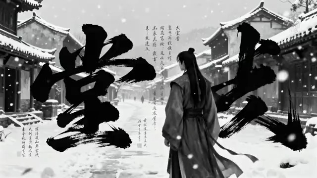  古装人物雪中漫步古街473#横屏 	 