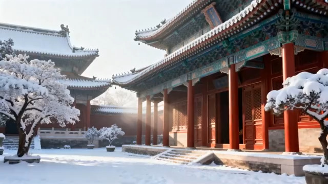  古建筑雪景场景2075#横屏 	 