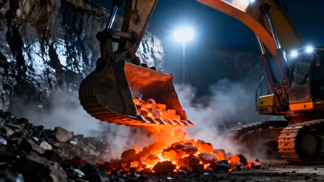 矿洞内挖掘机装载矿石画面4317#横屏 