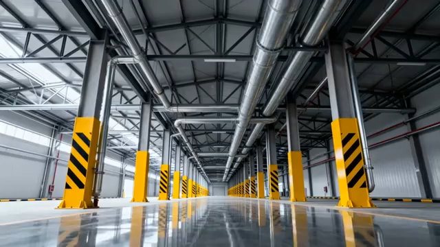 空旷厂房内人物行走场景5085#横屏 