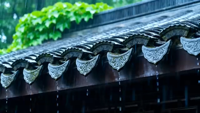  古建筑屋檐雨滴落下场景950#横屏 	 