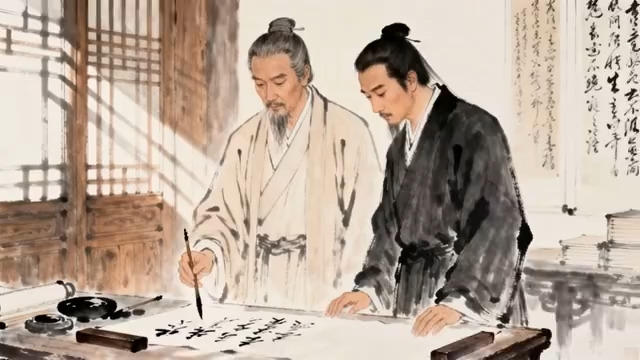  古人毛笔书法创作场景673#横屏 	 