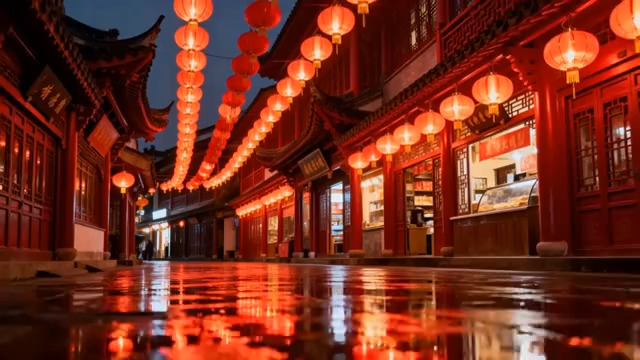  古街红灯笼夜景805#横屏 	 -