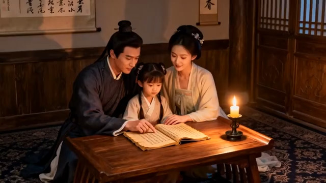  古装家庭室内共读古籍素材1687#横屏 	 