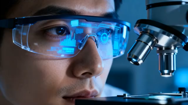 科研人员使用显微镜观察实验887#横屏 