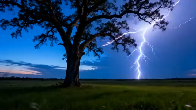 旷野中大树与黄昏天空景象1712#横屏 