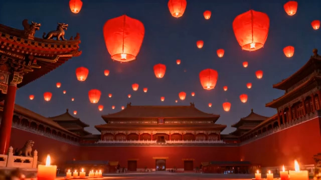  故宫夜景放飞孔明灯场景2938#横屏 	 - 