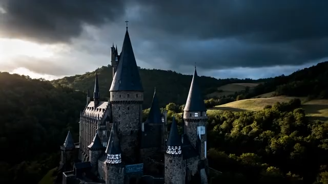 空中俯瞰欧式城堡自然风光3505#横屏 